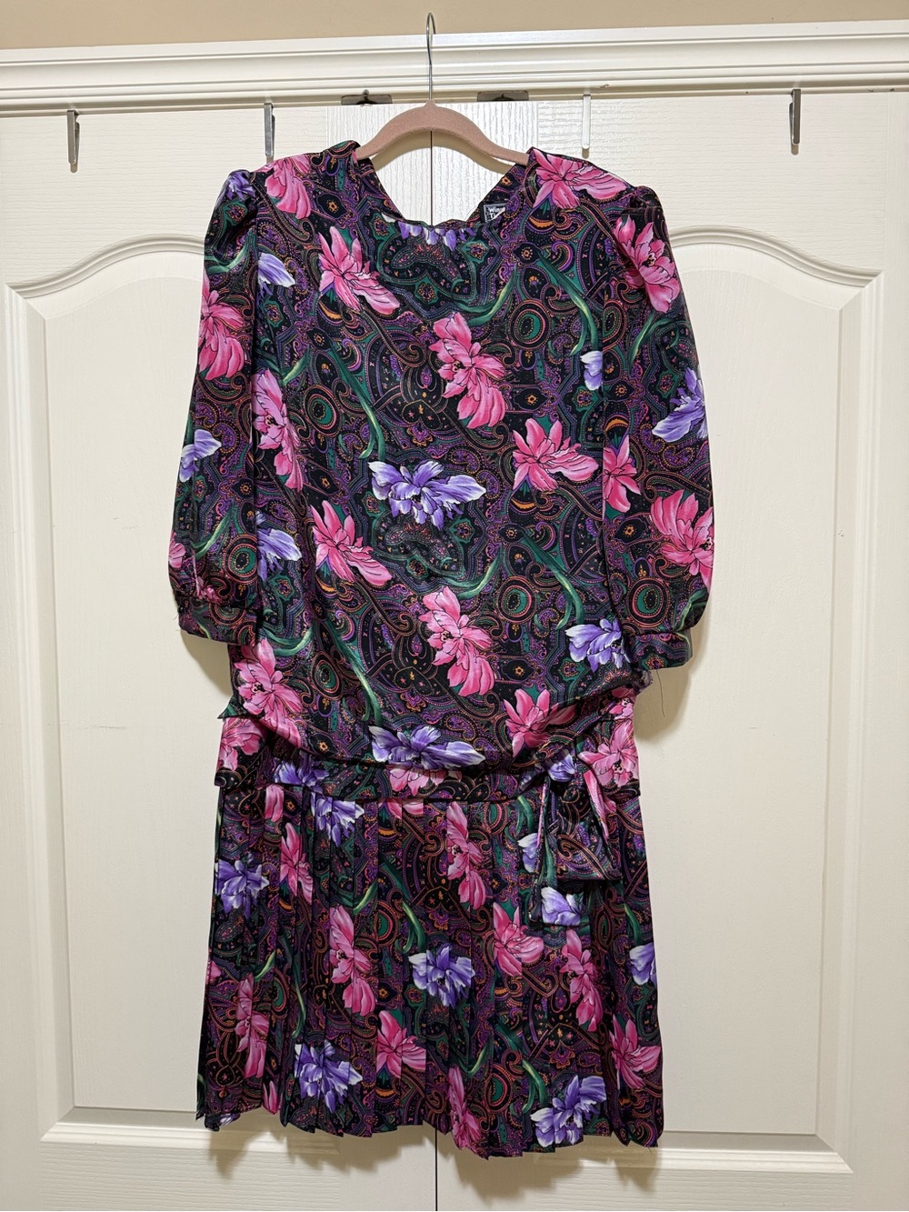 Floral Paisley Short Dress in Pink & Purple